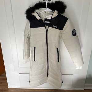 Bench, white, long puffy jacket. Girls size 11-12. Brand new with tags.